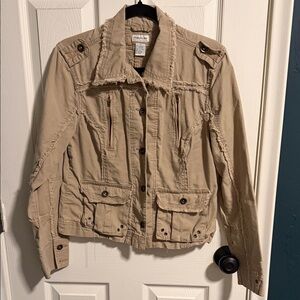 Maurices Frayed Edge Utility Jacket in Beige